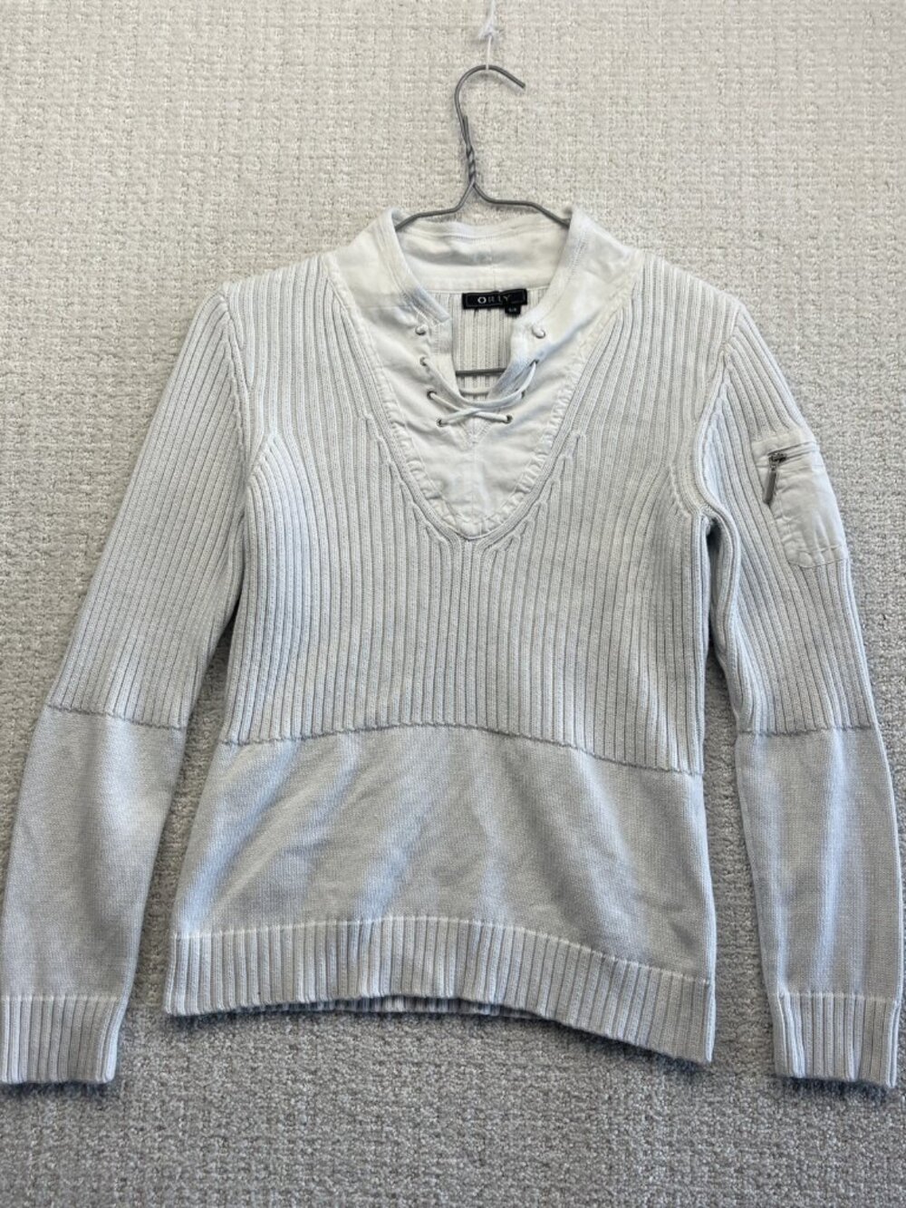 Y2K Orly ibbed Knit Military Sweater Top Lace Up Womens Sz S Utility Tech Wear